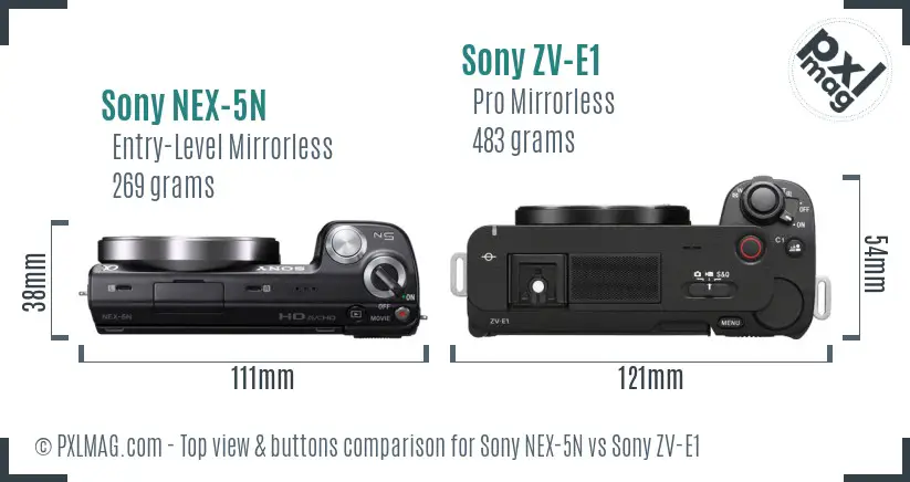 Sony NEX-5N vs Sony ZV-E1 top view buttons comparison Sony NEX-5N vs Sony ZV-E1 top view buttons comparison