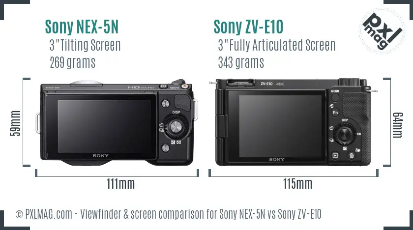 Sony NEX-5N vs Sony ZV-E10 Screen and Viewfinder comparison