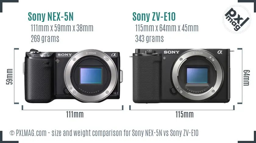 Sony NEX-5N vs Sony ZV-E10 size comparison