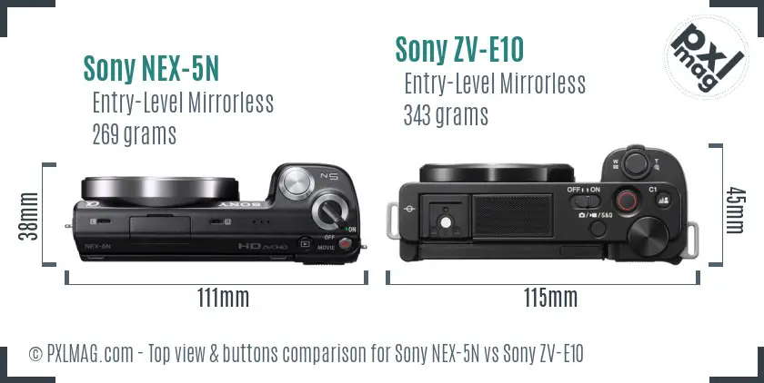 Sony NEX-5N vs Sony ZV-E10 top view buttons comparison