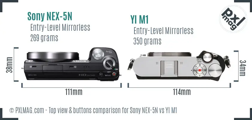 Sony NEX-5N vs YI M1 top view buttons comparison