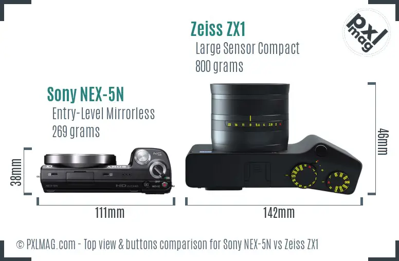 Sony NEX-5N vs Zeiss ZX1 top view buttons comparison