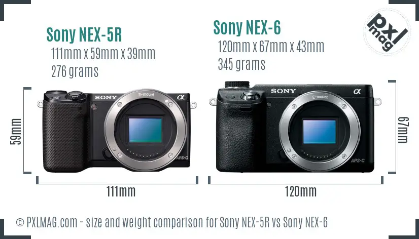 Sony NEX-5R vs Sony NEX-6 size comparison
