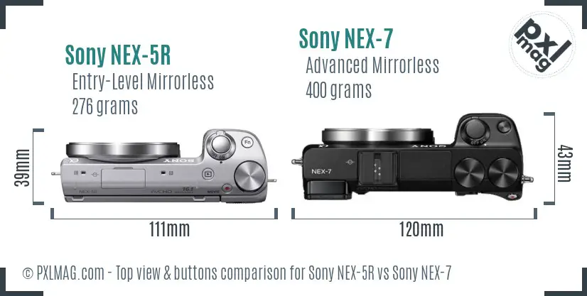 Sony NEX-5R vs Sony NEX-7 top view buttons comparison