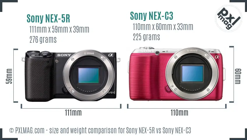Sony NEX-5R vs Sony NEX-C3 size comparison