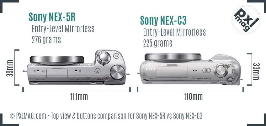 Sony NEX-5R vs Sony NEX-C3 top view buttons comparison