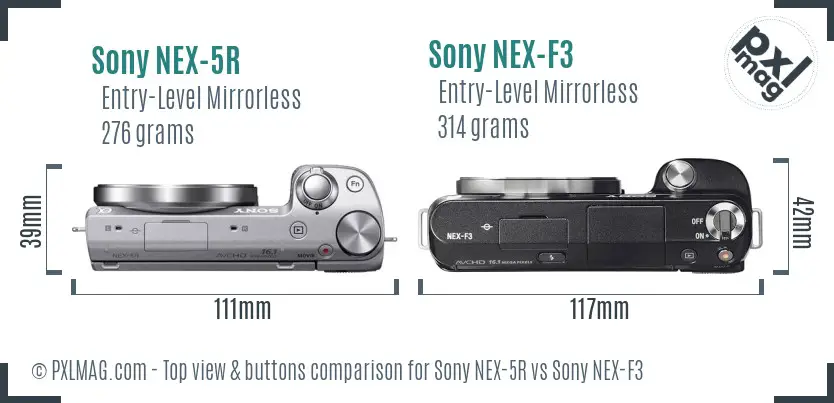 Sony NEX-5R vs Sony NEX-F3 top view buttons comparison