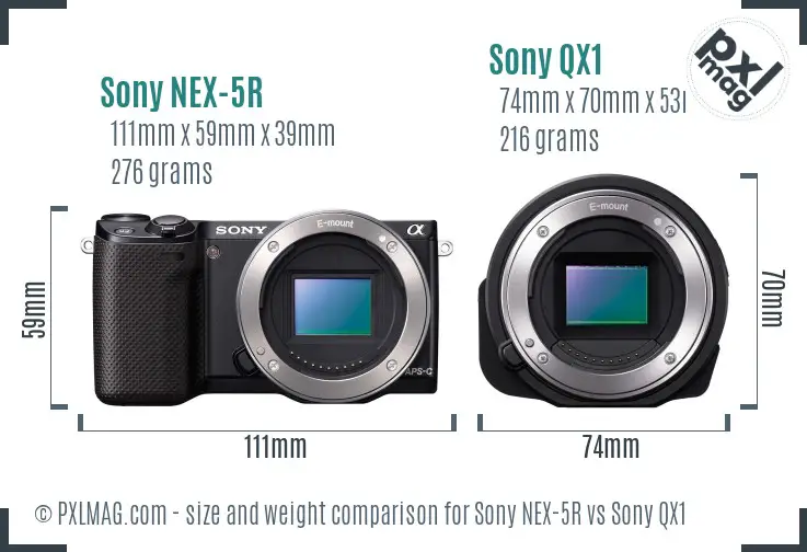 Sony NEX-5R vs Sony QX1 size comparison