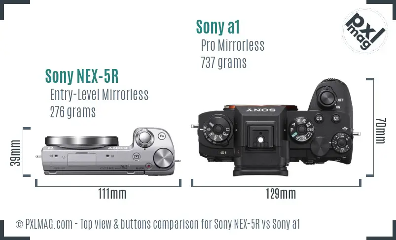 Sony NEX-5R vs Sony a1 top view buttons comparison Sony NEX-5R vs Sony a1 top view buttons comparison