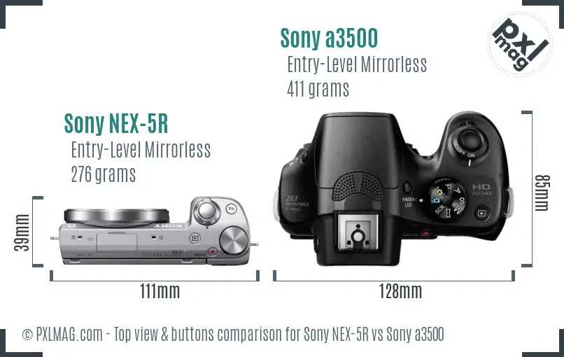 Sony NEX-5R vs Sony a3500 top view buttons comparison
