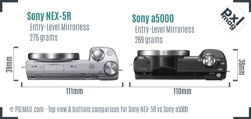 Sony NEX-5R vs Sony a5000 top view buttons comparison
