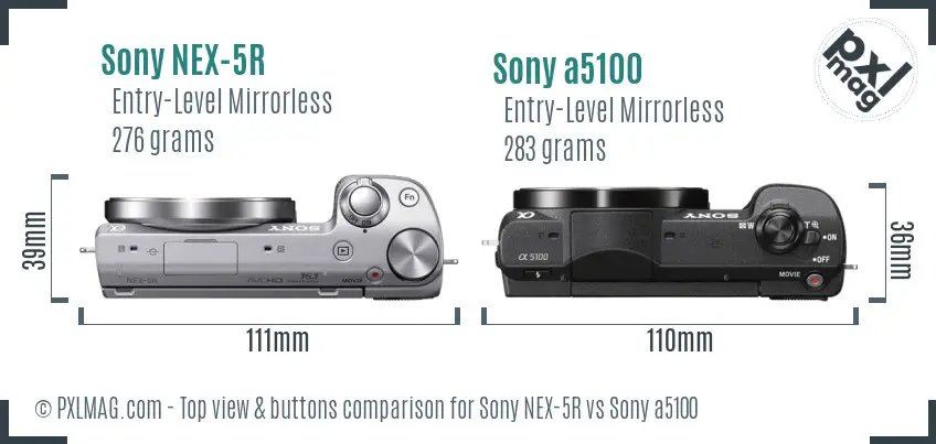 Sony NEX-5R vs Sony a5100 top view buttons comparison