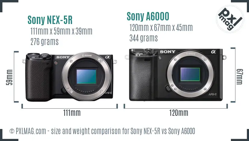 Sony NEX-5R vs Sony A6000 size comparison