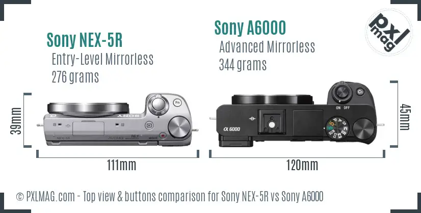 Sony NEX-5R vs Sony A6000 top view buttons comparison