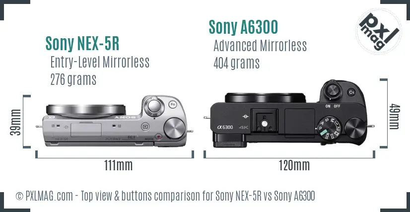 Sony NEX-5R vs Sony A6300 top view buttons comparison