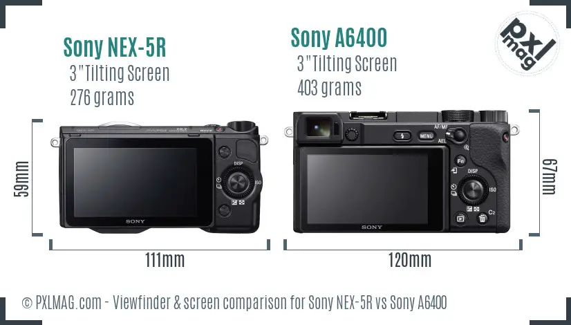 Sony NEX-5R vs Sony A6400 Screen and Viewfinder comparison