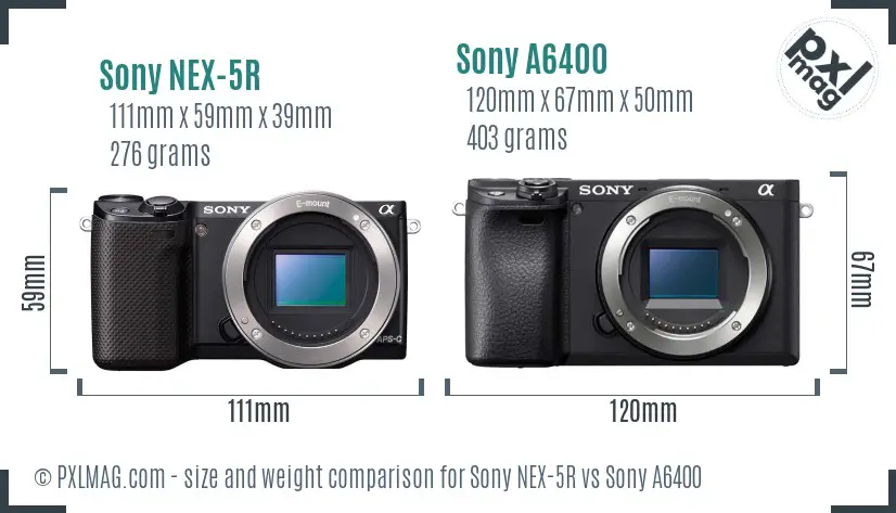 Sony NEX-5R vs Sony A6400 size comparison
