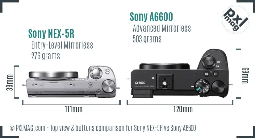 Sony NEX-5R vs Sony A6600 top view buttons comparison