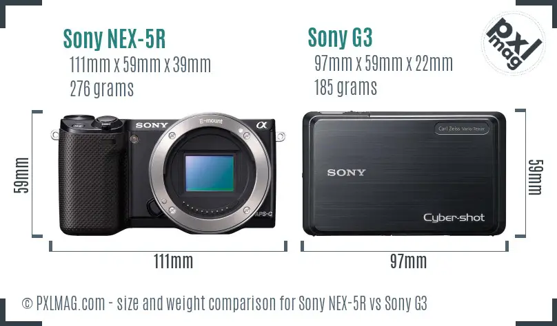Sony NEX-5R vs Sony G3 size comparison