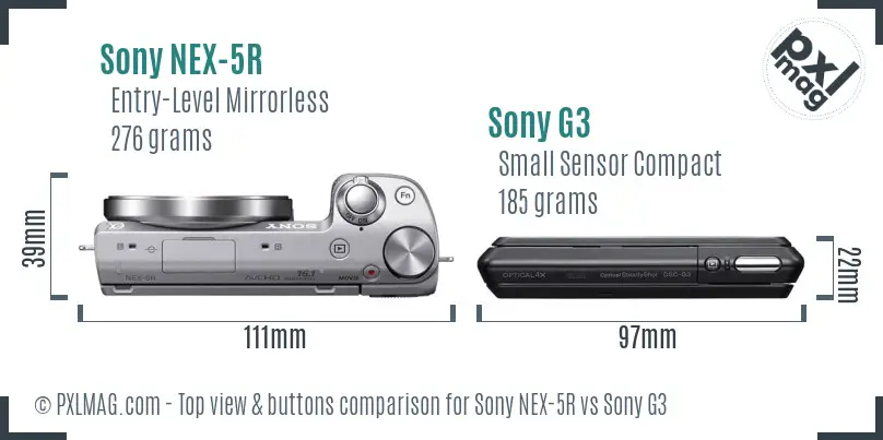 Sony NEX-5R vs Sony G3 top view buttons comparison