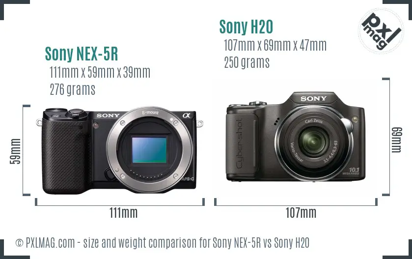 Sony NEX-5R vs Sony H20 size comparison