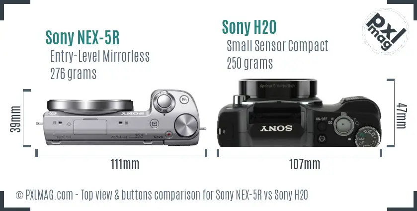 Sony NEX-5R vs Sony H20 top view buttons comparison
