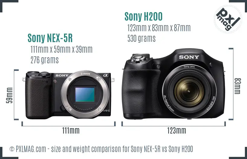Sony NEX-5R vs Sony H200 size comparison