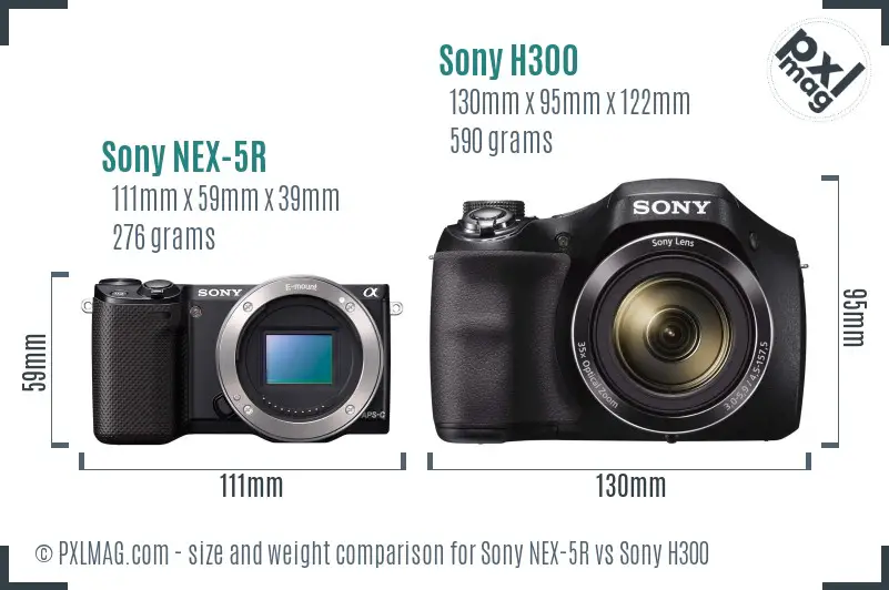Sony NEX-5R vs Sony H300 size comparison