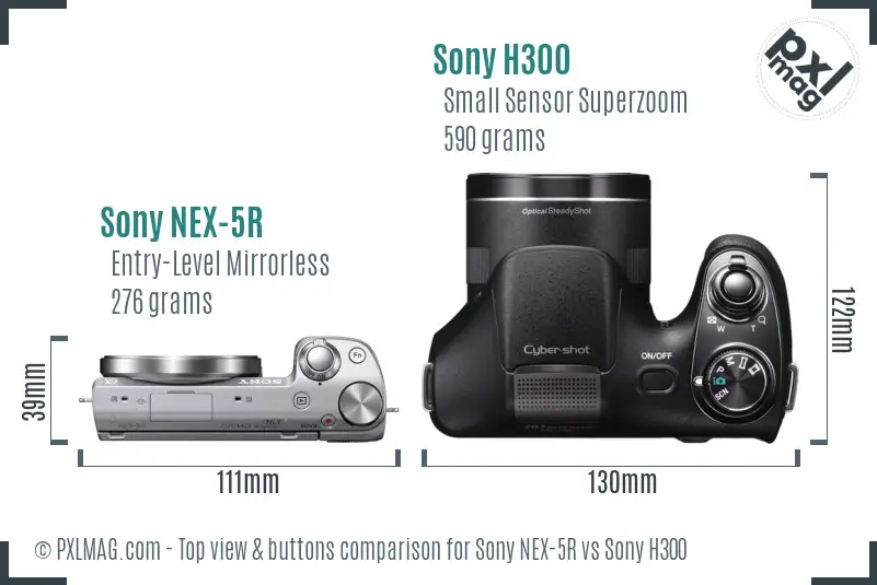 Sony NEX-5R vs Sony H300 top view buttons comparison