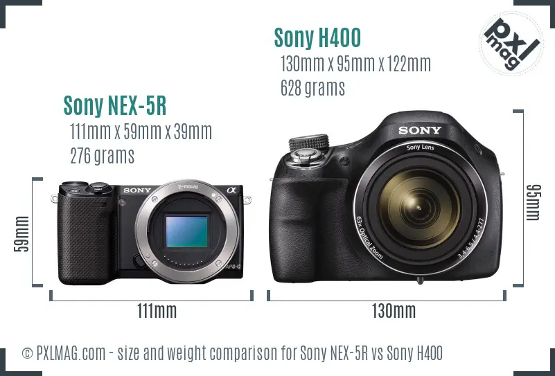 Sony NEX-5R vs Sony H400 size comparison