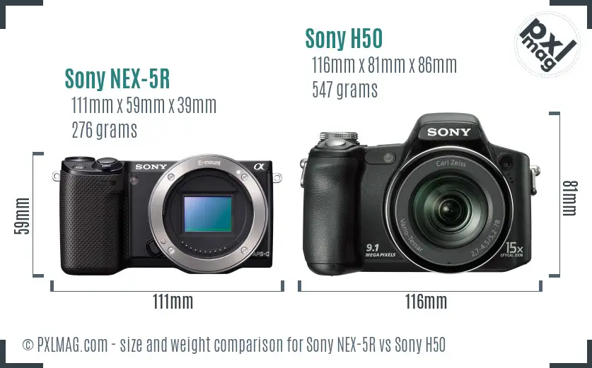 Sony NEX-5R vs Sony H50 size comparison