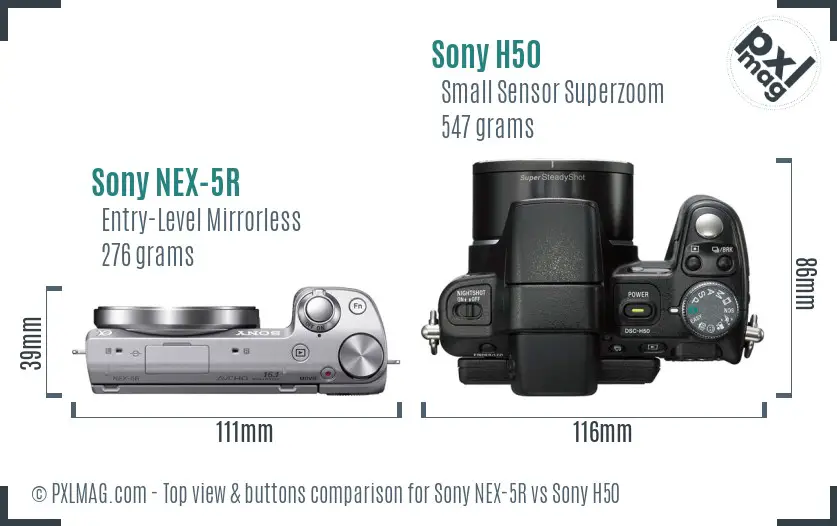 Sony NEX-5R vs Sony H50 top view buttons comparison