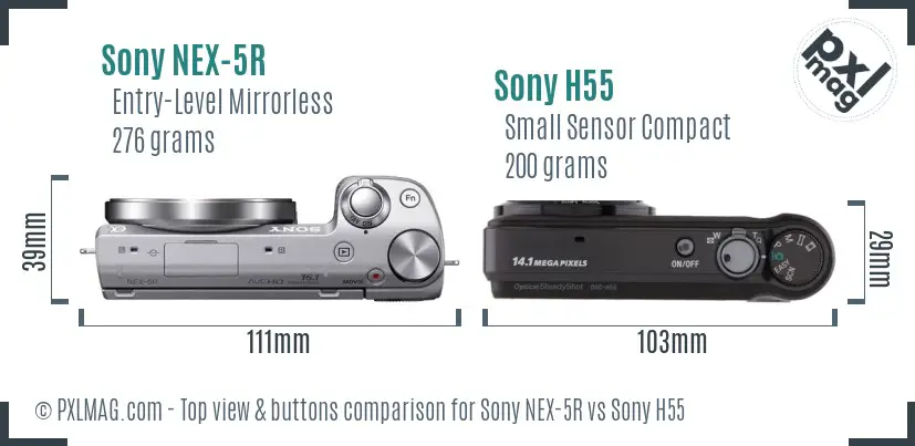 Sony NEX-5R vs Sony H55 top view buttons comparison