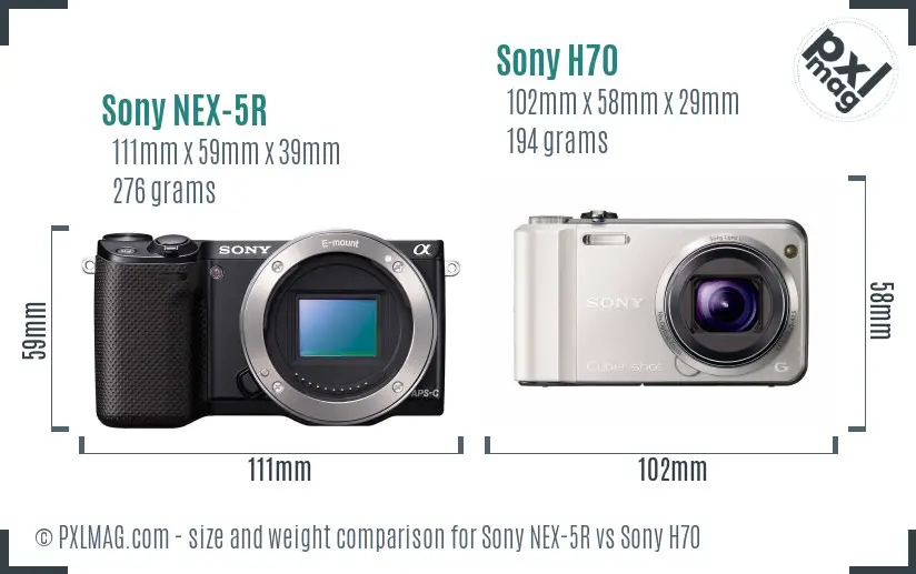 Sony NEX-5R vs Sony H70 size comparison