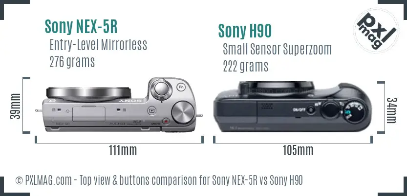 Sony NEX-5R vs Sony H90 top view buttons comparison