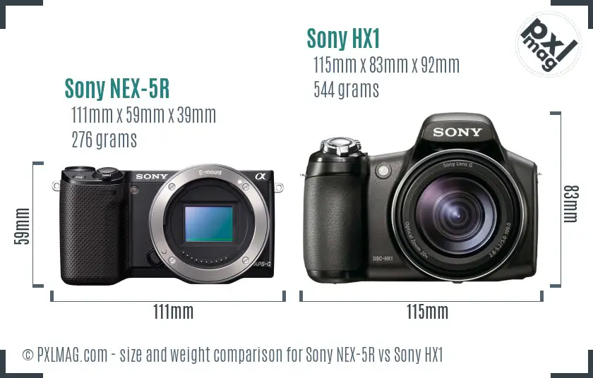 Sony NEX-5R vs Sony HX1 size comparison