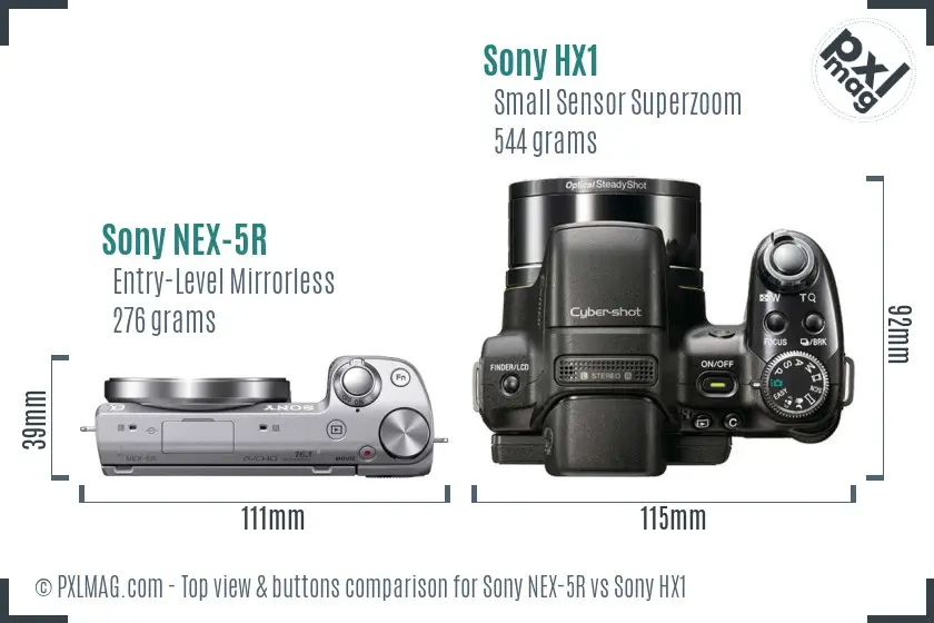 Sony NEX-5R vs Sony HX1 top view buttons comparison