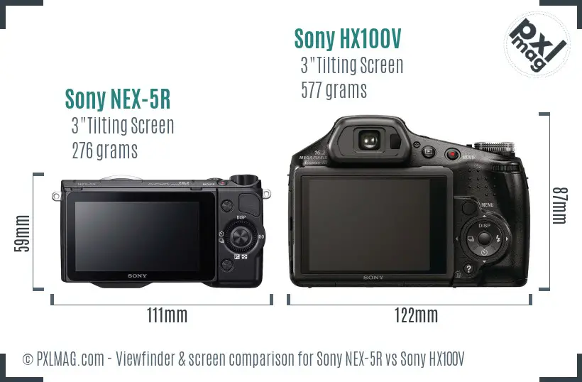 Sony NEX-5R vs Sony HX100V Screen and Viewfinder comparison