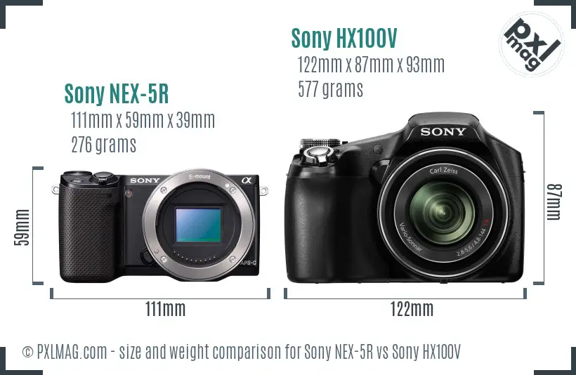 Sony NEX-5R vs Sony HX100V size comparison
