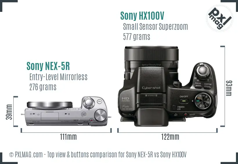 Sony NEX-5R vs Sony HX100V top view buttons comparison