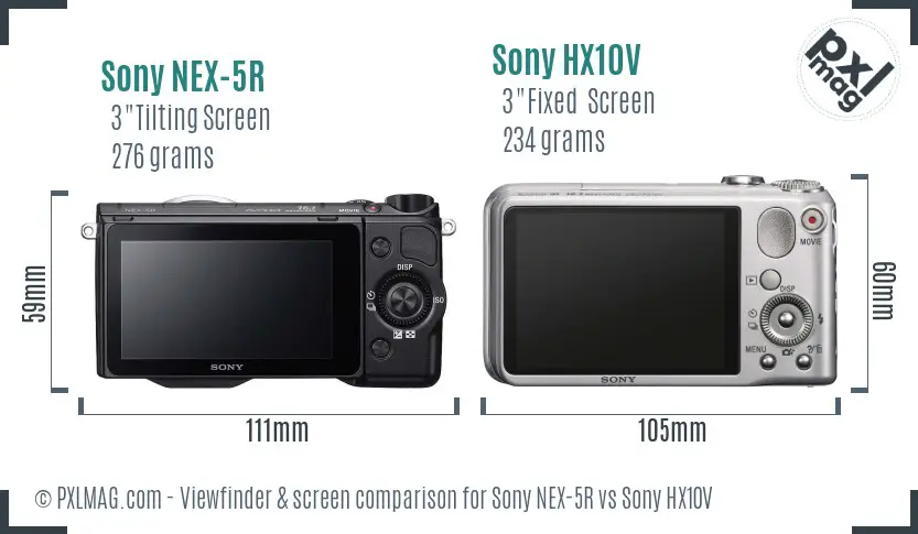 Sony NEX-5R vs Sony HX10V Screen and Viewfinder comparison