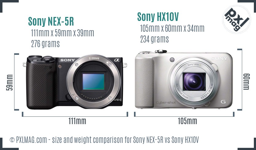 Sony NEX-5R vs Sony HX10V size comparison