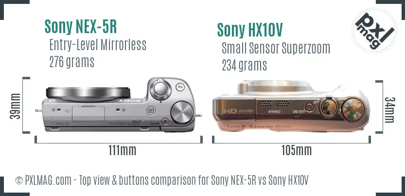 Sony NEX-5R vs Sony HX10V top view buttons comparison