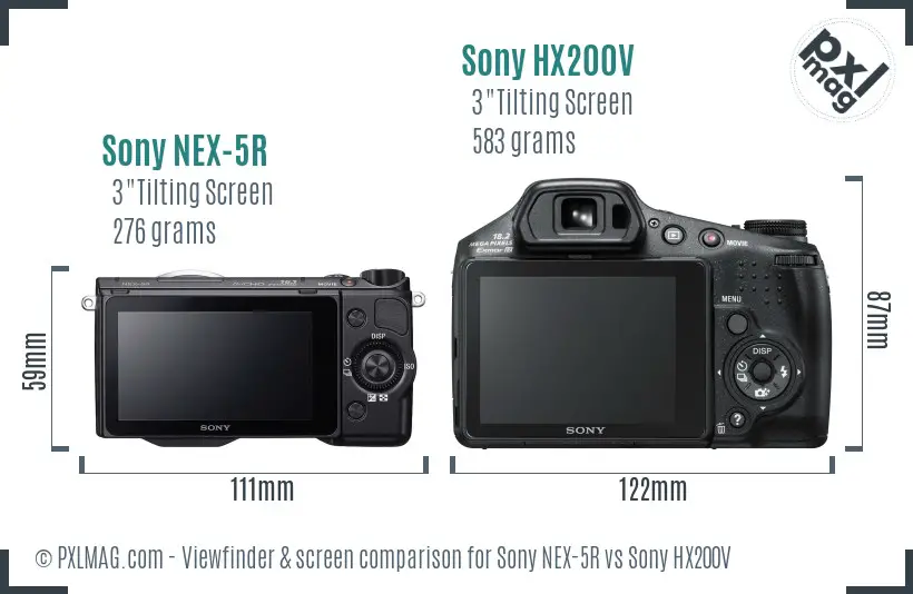 Sony NEX-5R vs Sony HX200V Screen and Viewfinder comparison