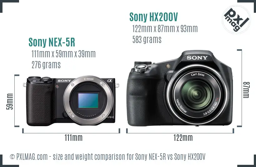 Sony NEX-5R vs Sony HX200V size comparison