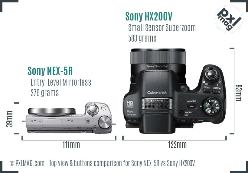 Sony NEX-5R vs Sony HX200V top view buttons comparison