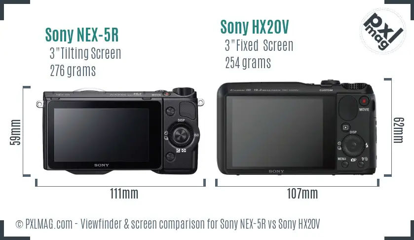 Sony NEX-5R vs Sony HX20V Screen and Viewfinder comparison