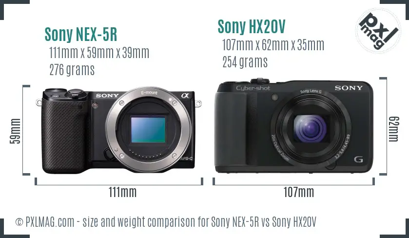 Sony NEX-5R vs Sony HX20V size comparison