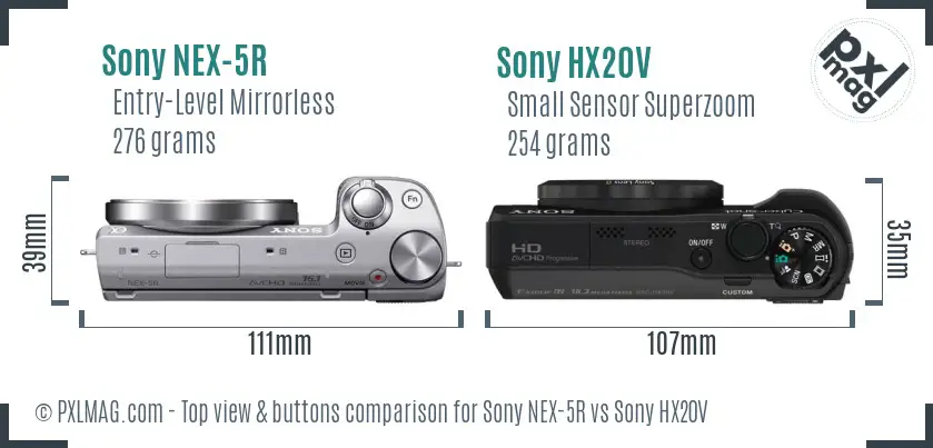 Sony NEX-5R vs Sony HX20V top view buttons comparison