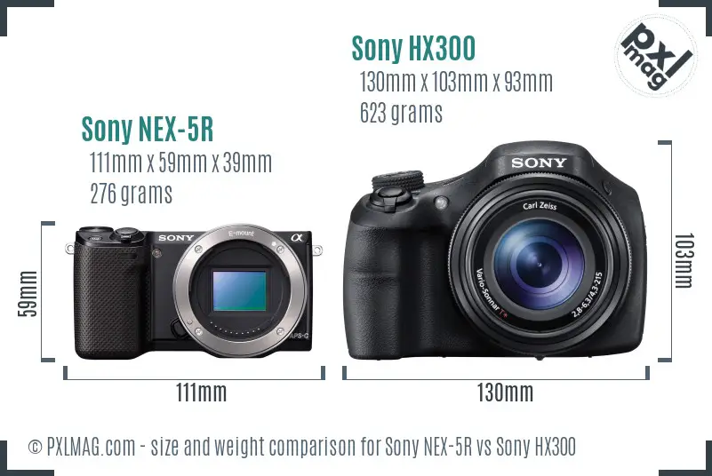 Sony NEX-5R vs Sony HX300 size comparison